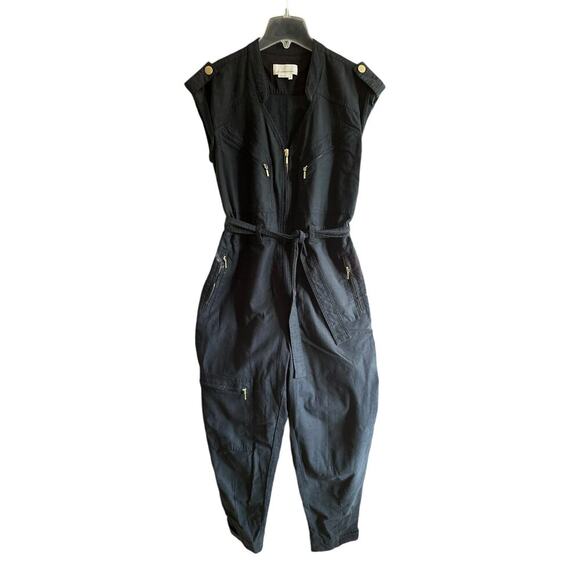 Anthropologie Black & Gold Utility Jumpsuit, Belted, Relaxed Fit, Women’s small - Picture 4 of 13